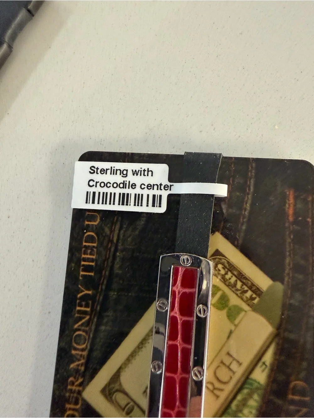 GRAND BAND Sterling Silver & Red Crocodile center Money Clip